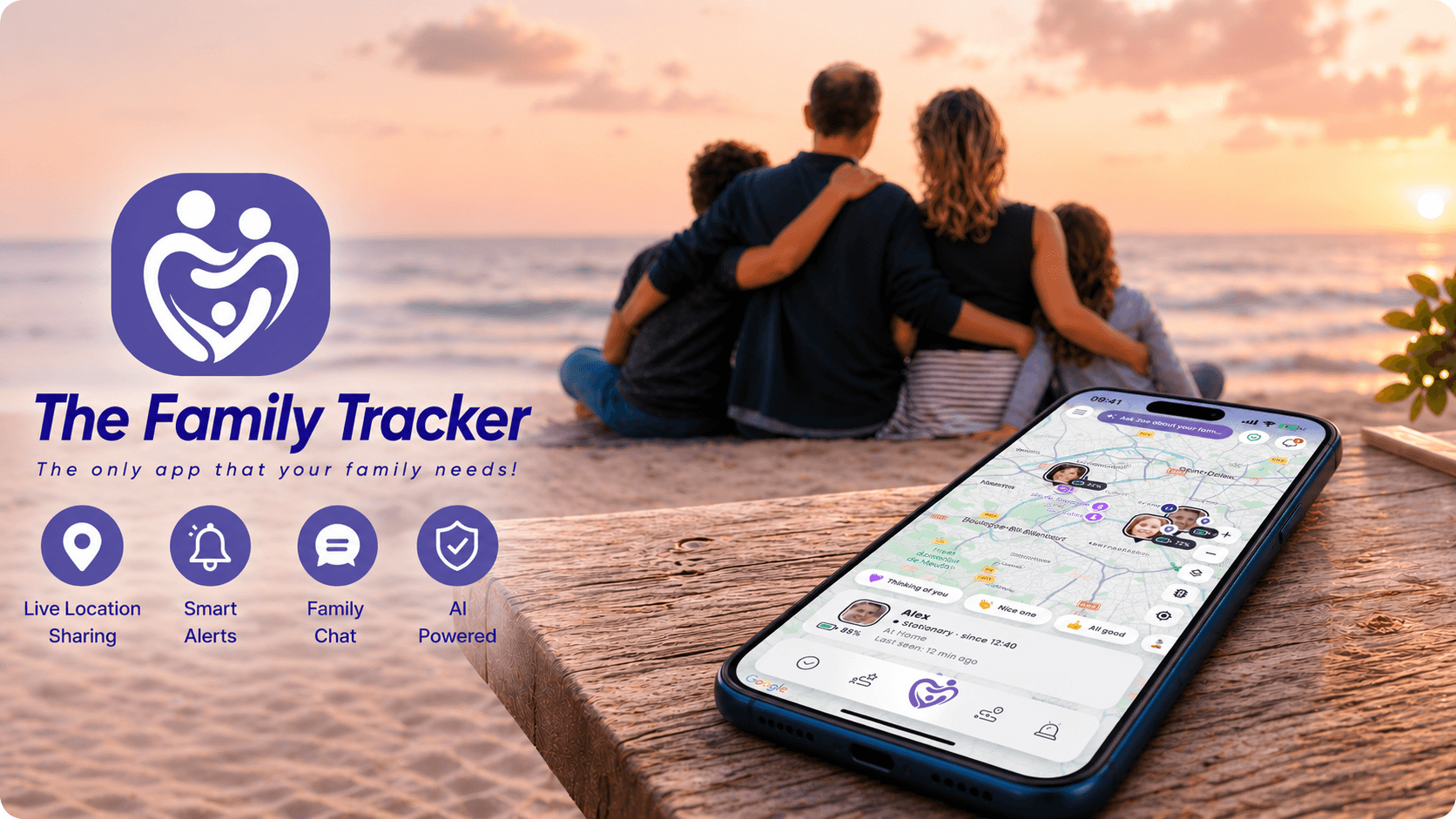 The Family Tracker: live location sharing, smart alerts, family chat, AI powered